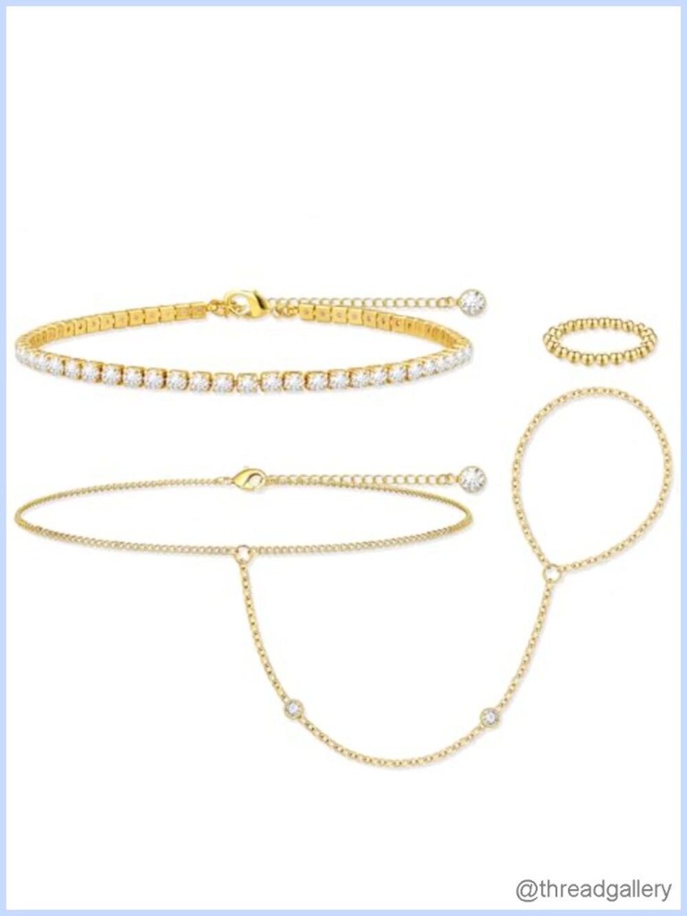 Gold Hand Chain Bracelet Set for Women 14K Gold Plated Trendy Dainty Adjustable
